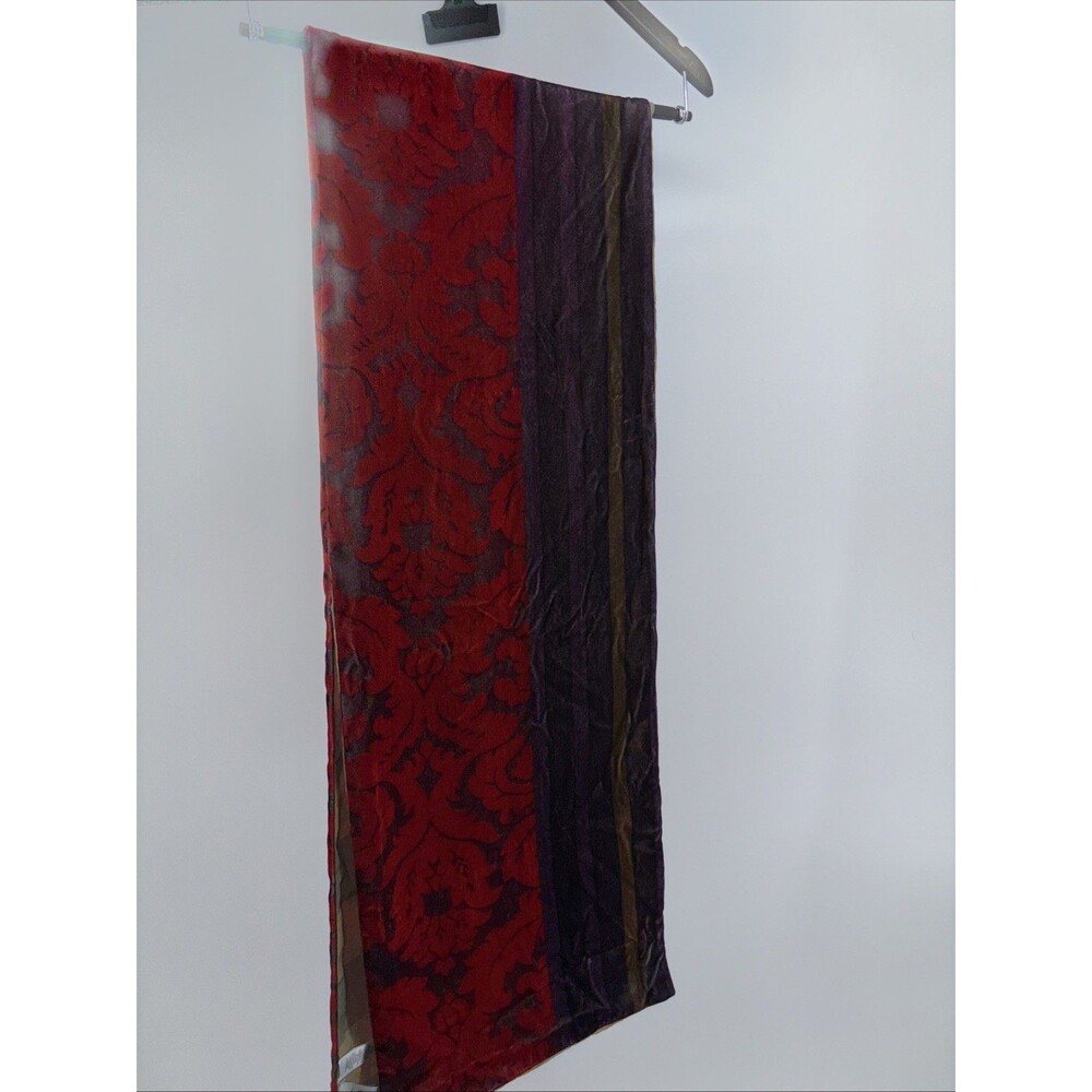 Vintage Ann Taylor Loft Velvet Damask Printed Purple Red Lined Scarf Shawl - Picture 3 of 7